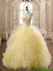 Perfect Beaded and Ruffled Tulle Quinceanera Dress in Yellow