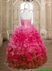 Perfect Big Puffy Beaded and Ruffles Quinceanera Dress in Multi Color