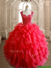 Perfect Straps Beading and Ruffles Sweet 16 Dress in Red