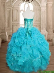 Popular Beaded and Ruffled Organza Quinceanera Dress in Teal