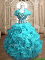 Popular Beaded and Ruffled Organza Quinceanera Dress in Teal