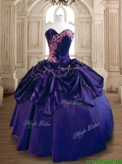 Popular Beaded and Ruffled Taffeta Sweet 16 Dress in Purple