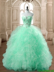 Popular Big Puffy Apple Green Quinceanera Dress with Beading and Ruffles