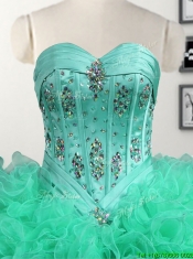 Popular Big Puffy Turquoise Quinceanera Dress with Beading and Ruffles