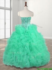 Popular Big Puffy Turquoise Quinceanera Dress with Beading and Ruffles