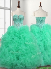 Popular Big Puffy Turquoise Quinceanera Dress with Beading and Ruffles