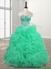 Popular Big Puffy Turquoise Quinceanera Dress with Beading and Ruffles