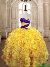 Pretty Ball Gown Yellow Quinceanera Dress with Beading and Ruffles