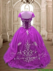 Romantic Applique Eggplant Purple Tulle Quinceanera Dress with Brush Train