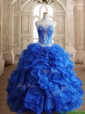 Romantic Beaded and Ruffled Royal Blue Sweet 16 Dress in Organza