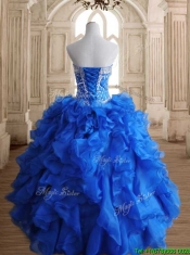 Romantic Beaded and Ruffled Royal Blue Sweet 16 Dress in Organza