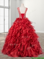 See Through Beaded Scoop Wine Red Quinceanera Dress with Brush Train