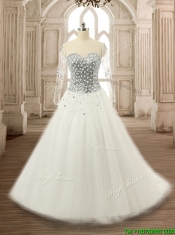 See Through Scoop Long Sleeves White Quinceanera Dress with Beading