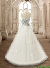 See Through Scoop Long Sleeves White Quinceanera Dress with Beading