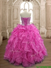 Unique Fuchsia Big Puffy Quinceanera Dress with Beading and Ruffles