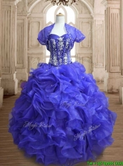 Unique Royal Blue Sweet 16 Dress with Beading and Ruffles