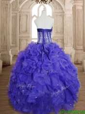Unique Royal Blue Sweet 16 Dress with Beading and Ruffles