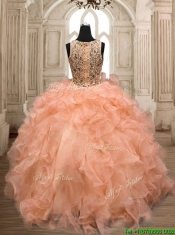 Unique Scoop Orange Sweet 16 Dress with Beading and Ruffles