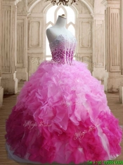 Visible Boning Beaded Bodice and Ruffled Quinceanera Dress in Gradient Color