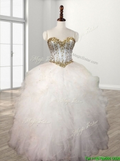 Visible Boning Beaded Bodice and Ruffled Quinceanera Dress in White