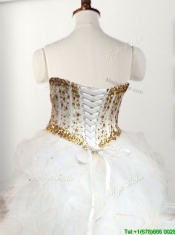 Visible Boning Beaded Bodice and Ruffled Quinceanera Dress in White