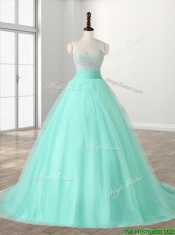 Wonderful A Line Beading Sweet 16 Dress with Brush Train