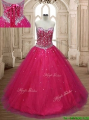 Wonderful A Line Hot Pink Detachable Quinceanera Dress with Beading