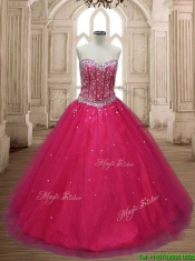Wonderful A Line Hot Pink Detachable Quinceanera Dress with Beading