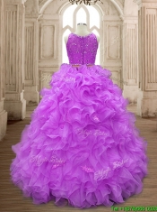 Wonderful Beaded and Ruffled Scoop Sweet 16 Dress in Lilac