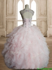 Wonderful Scoop Beading and Ruffles Detachable Quinceanera Dress in Baby Pink