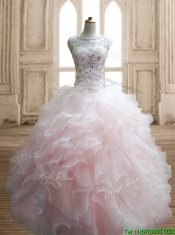 Wonderful Scoop Beading and Ruffles Detachable Quinceanera Dress in Baby Pink