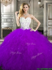Best Beaded and Ruffled Quinceanera Dress in Purple and White