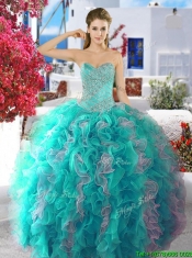Cheap Fuchsia and White Organza Sweet 16 Dress with Beading and Ruffles