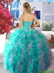Cheap Fuchsia and White Organza Sweet 16 Dress with Beading and Ruffles