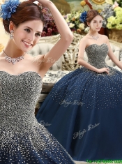 Classical Beaded Bodice Sweet 16 Dress in Navy Blue