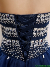 Discount Rhinestoned Really Puffy Quinceanera Dress in Navy Blue