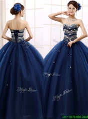 Discount Rhinestoned Really Puffy Quinceanera Dress in Navy Blue