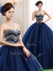 Discount Rhinestoned Really Puffy Quinceanera Dress in Navy Blue