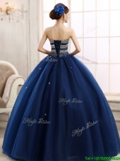 Discount Rhinestoned Really Puffy Quinceanera Dress in Navy Blue