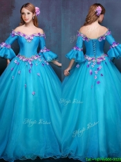 Elegant Off the Shoulder Three Fourth Length Sleeves Quinceanera Dress with Appliques