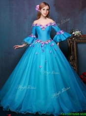 Elegant Off the Shoulder Three Fourth Length Sleeves Quinceanera Dress with Appliques