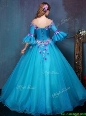 Elegant Off the Shoulder Three Fourth Length Sleeves Quinceanera Dress with Appliques