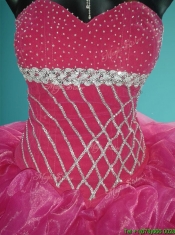 Gorgeous Beaded and Pick Ups Organza Sweet 16 Dress in Fuchsia