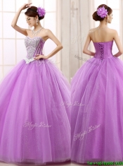 Hot Sale Lilac Really Puffy Tulle Quinceanera Dress with Beading