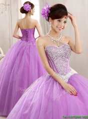 Hot Sale Lilac Really Puffy Tulle Quinceanera Dress with Beading