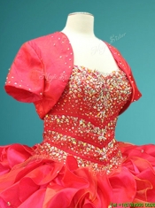 Luxurious Beaded Bodice and Ruffled Quinceanera Gown in Red