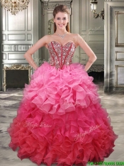 New Gradient Color Big Puffy Sweet 16 Dress with Beading and Ruffles