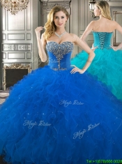 Popular Beaded Bodice and Ruffled Really Puffy Quinceanera Dress in Royal Blue