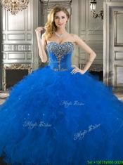 Popular Beaded Bodice and Ruffled Really Puffy Quinceanera Dress in Royal Blue