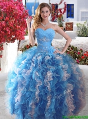Popular Rose Pink and White Quinceanera Dress with Beading and Ruffles